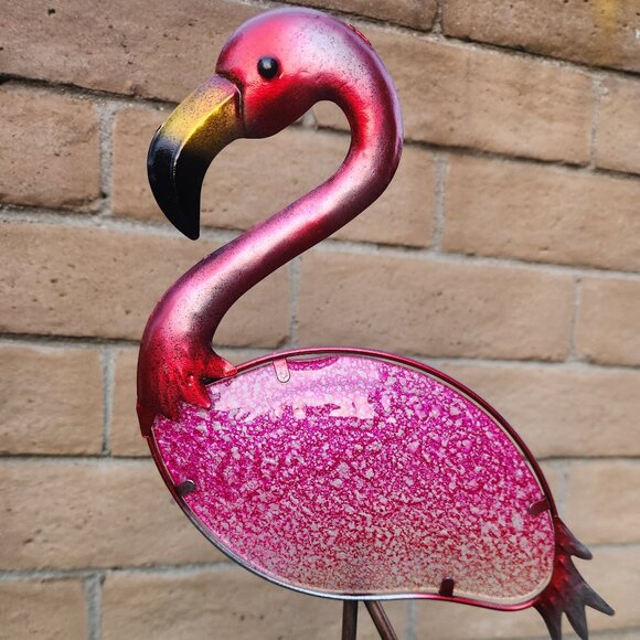 40" H, Glass and Metal Flamingo Rain Gauge Stake Including Large Glass Tube - Picture 5 of 6